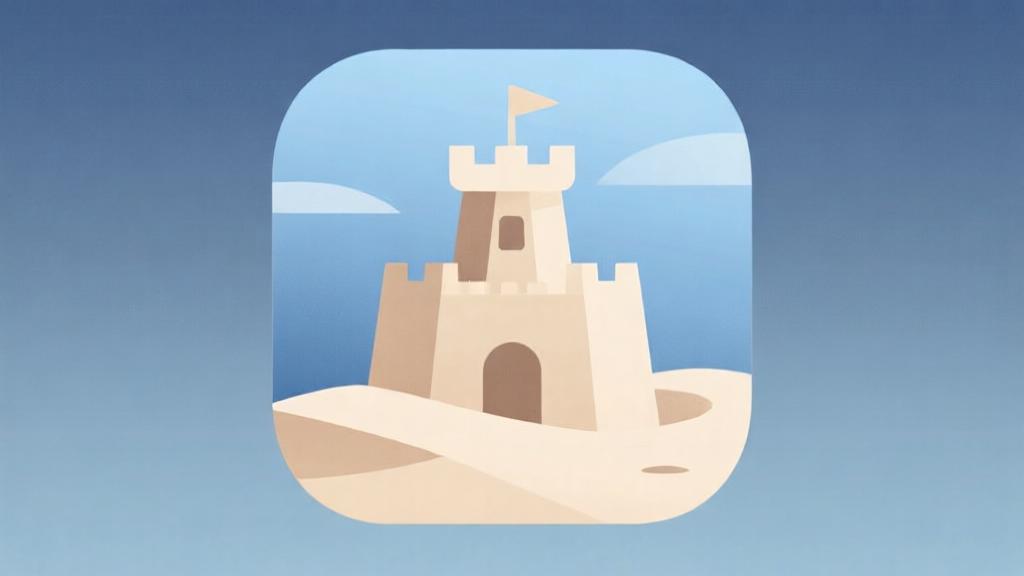 Minimalist sandcastle icon rendered with simple geometric shapes and soft gradients in muted blues and beiges high quality illustration, detailed, 16:9