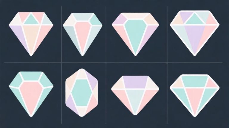 自动生成图片: A minimalist business-style icon grid of jewel shapes in soft pastel colors, clean lines, no people or logos, abstract geometric design high quality illustration, detailed, 16:9