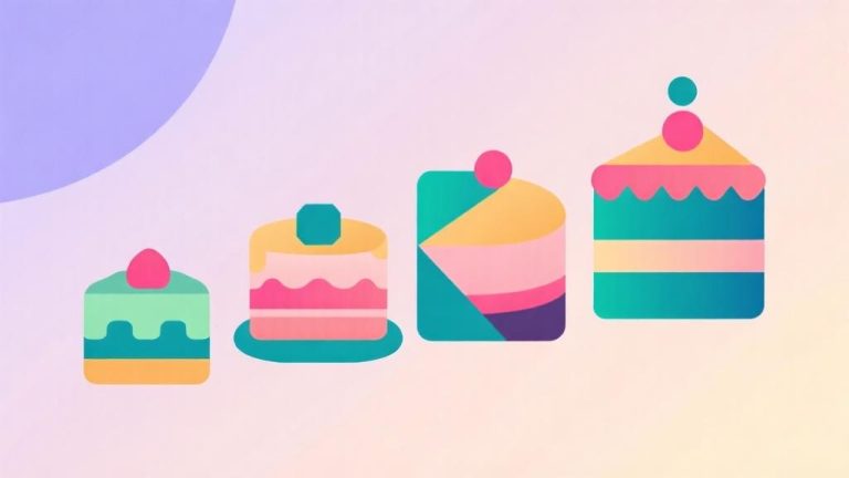 自动生成图片: minimalist abstract illustration of colorful cake icons merging together, geometric shapes forming progression from simple to complex, pastel color scheme with soft gradients, clean lines representing game mechanics high quality illustration, detailed, 16:9