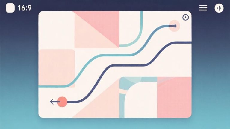 自动生成图片: minimalist abstract puzzle game interface with flowing lines connecting start point to destination, clean geometric shapes in soft pastel colors, conceptual diagram of pathfinding solution high quality illustration, detailed, 16:9