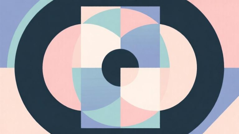 自动生成图片: minimalist abstract geometric design showing merging circles and squares in soft pastel colors, representing the core merging mechanic of the game high quality illustration, detailed, 16:9