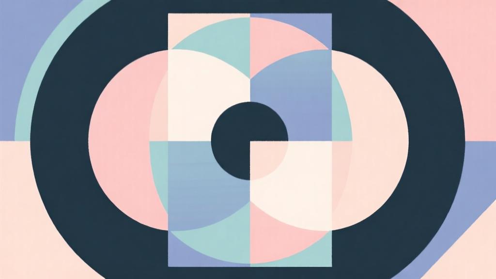 minimalist abstract geometric design showing merging circles and squares in soft pastel colors, representing the core merging mechanic of the game high quality illustration, detailed, 16:9