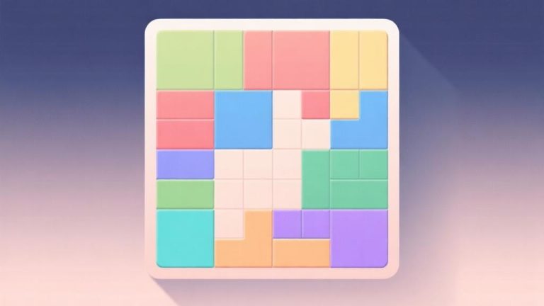自动生成图片: abstract geometric puzzle game interface with colorful tiles arranged in grid pattern, minimalist design with soft pastel colors, clean lines and subtle shadows high quality illustration, detailed, 16:9