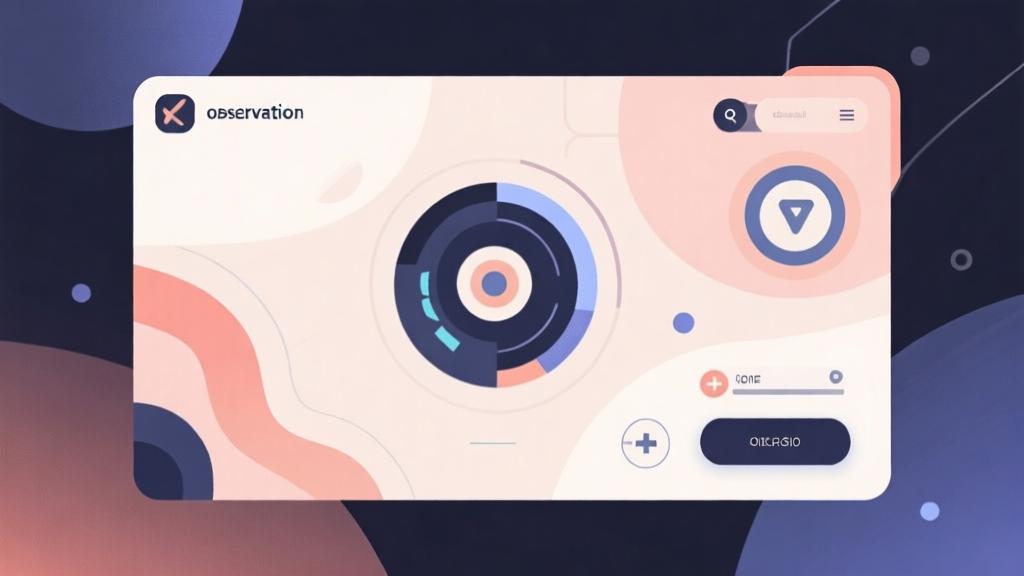 Abstract game interface design with observation elements, soft color palette, clean minimalist style, professional gaming concept illustration high quality illustration, detailed, 16:9