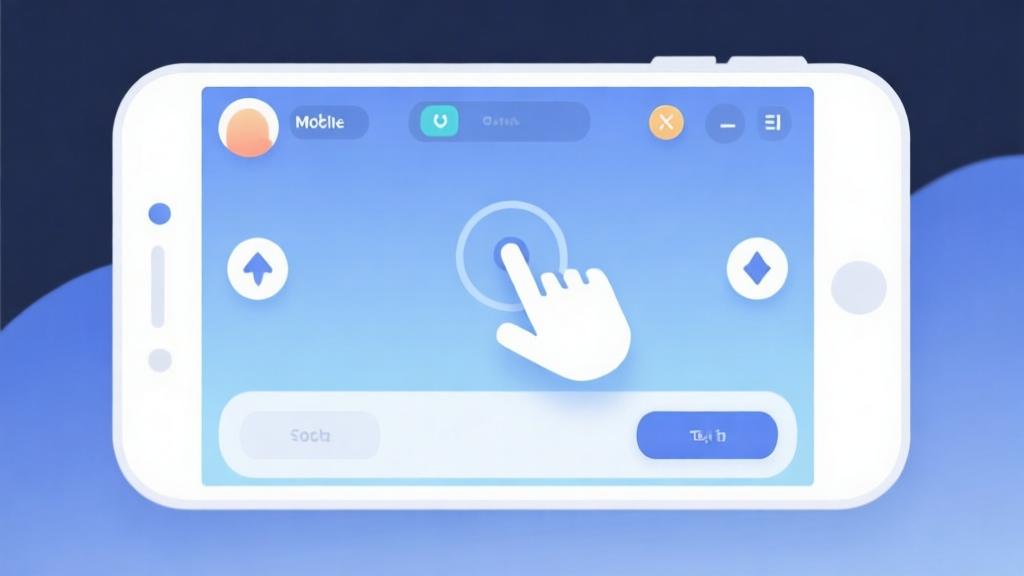 Minimalist mobile gaming interface with touch gesture indicators, soft blue and white color scheme, clean instructional design, professional tutorial style high quality illustration, detailed, 16:9
