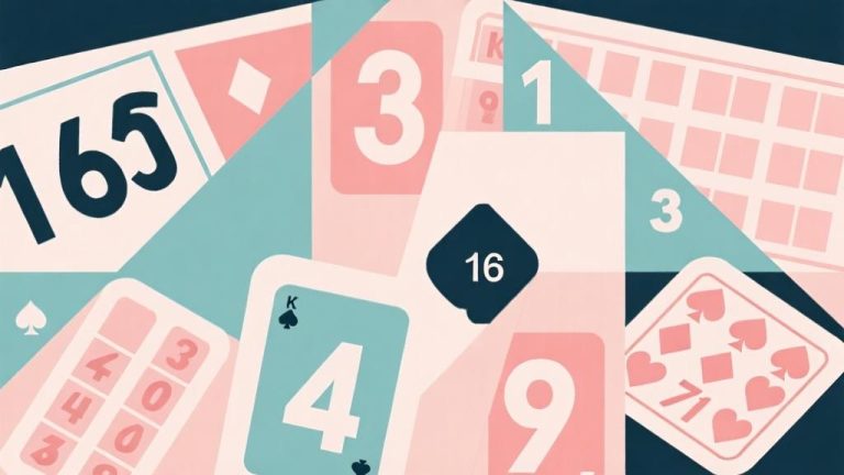 自动生成图片: Abstract composition of bingo cards and numbers arranged in geometric patterns, soft pastel colors, clean minimalist design, professional gaming concept illustration high quality illustration, detailed, 16:9