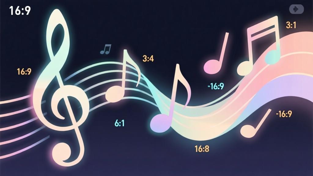 Advanced rhythm game strategy visualization showing combo multipliers and special elements, abstract music notes with flowing lines, soft color transitions high quality illustration, detailed, 16:9