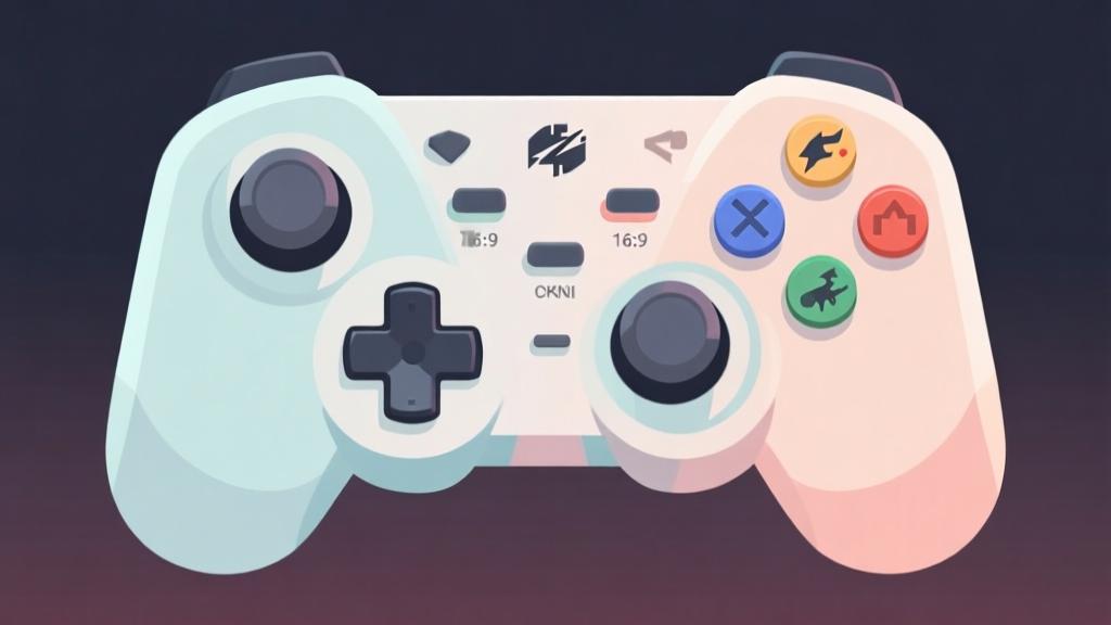 Game control scheme diagram showing button layout for combat moves, clean interface design with soft colors, professional gaming illustration high quality illustration, detailed, 16:9