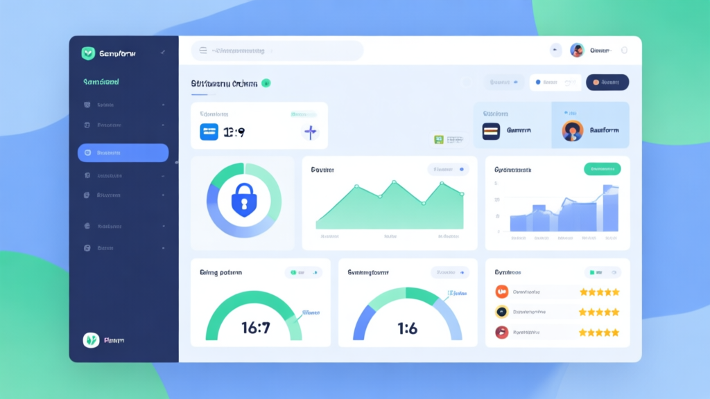 Professional comparison dashboard showing multiple gaming platform metrics, clean layout with security icons, payment methods and user ratings, soft blue and green color scheme high quality illustration, detailed, 16:9