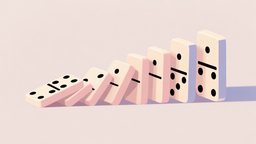 Simple illustration of domino pieces arranged in decreasing value order, soft pastel colors, clean background high quality illustration, detailed, 16:9