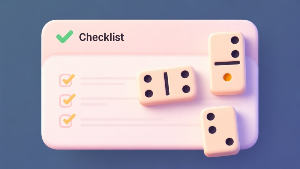 Simple checklist interface with domino pieces as visual elements, soft pastel color palette, clean layout high quality illustration, detailed, 16:9