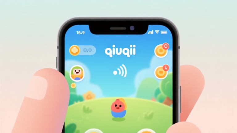 自动生成图片: Illustration showing smartphone with qiuqiu game interface, network connection indicators with poor signal, subtle lag effect visualization in soft colors high quality illustration, detailed, 16:9