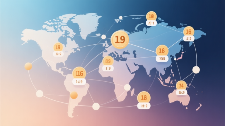 自动生成图片: Abstract global ranking visualization with interconnected nodes and ranking numbers, soft gradient background with professional color scheme high quality illustration, detailed, 16:9
