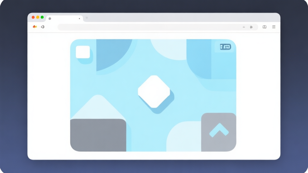 A clean, minimalist browser window on a desktop screen, showing a game interface with simple geometric shapes and soft colors like light blue and gray, flat design style high quality illustration, detailed, 16:9