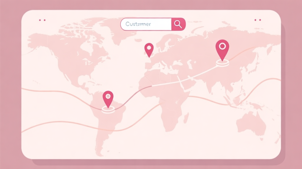 A minimalist map with location pins, search bar icons, and flowing lines connecting them, representing digital customer journeys in the beauty industry, soft pastel color palette high quality illustration, detailed, 16:9