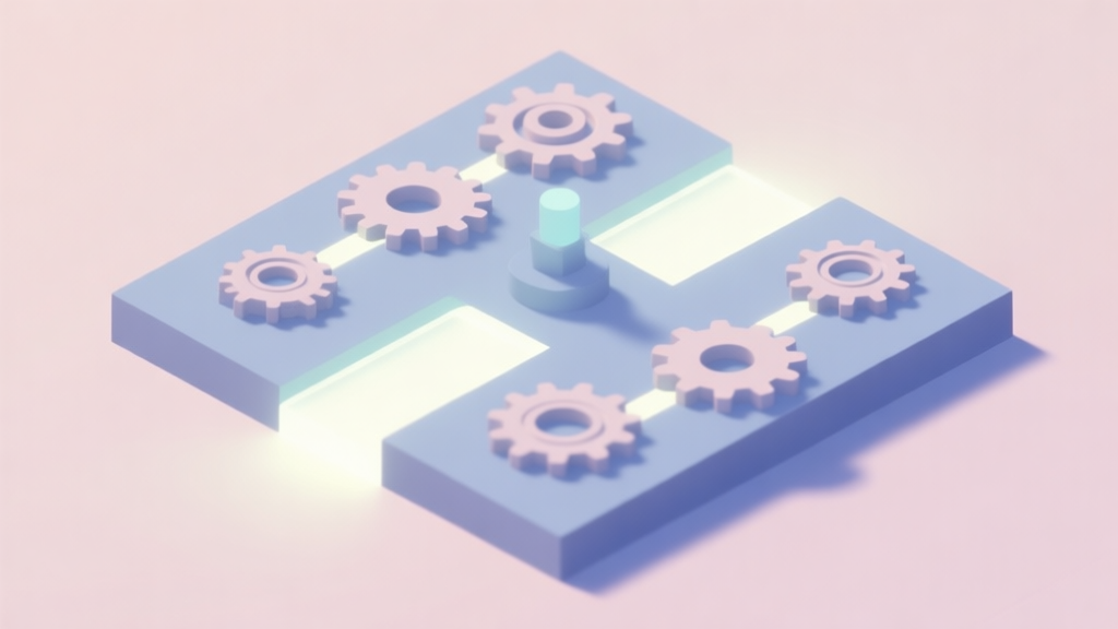 A serene, minimalist isometric puzzle game scene with interconnected gears and light pathways on a soft pastel background, conveying a sense of logical harmony and discovery high quality illustration, detailed, 16:9