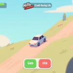 自动生成图片: A beginner's view of Hill Climb Racing Lite gameplay, showing a simple car on a gentle hill, with clear on-screen buttons for gas and brake, in a soft pastel game art style high quality illustration, detailed, 16:9