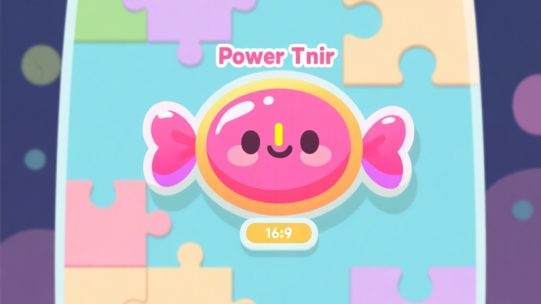自动生成图片: A stylized, friendly game interface showing a vibrant candy-shaped power-up timer counting down, with soft pastel colors and simple puzzle pieces in the background, flat design style high quality illustration, detailed, 16:9
