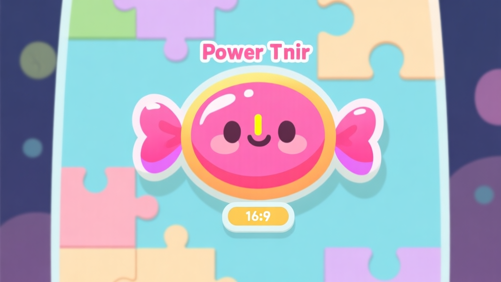 A stylized, friendly game interface showing a vibrant candy-shaped power-up timer counting down, with soft pastel colors and simple puzzle pieces in the background, flat design style high quality illustration, detailed, 16:9