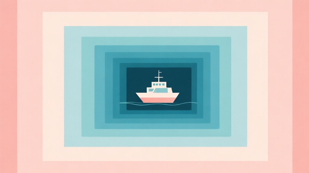 A minimalist, hypnotic illustration of a color tunnel in soft pastel shades, with a small geometric ship at the center, creating a sense of depth and endless motion, flat design style high quality illustration, detailed, 16:9