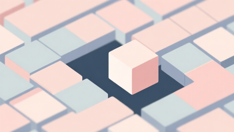 自动生成图片: A minimalist, top-down view of a Zen Blocks puzzle grid in soft pastel colors, with one highlighted block slightly out of place, creating a sense of calm frustration, flat design style high quality illustration, detailed, 16:9